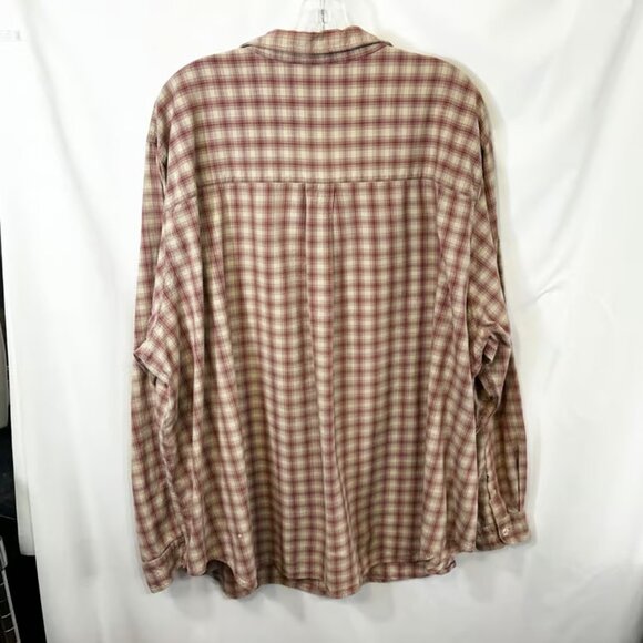 Venezia Plus Size 27/28 Top Plaid Button Up Red Beige Long Sleeve Western - Picture 2 of 3
